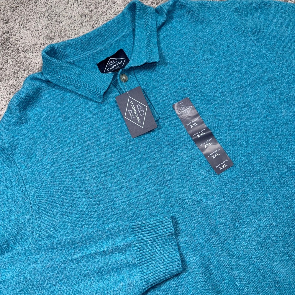 St Johns Bay Polo Sweater Mens Stretch Delph Blue XXL NEW